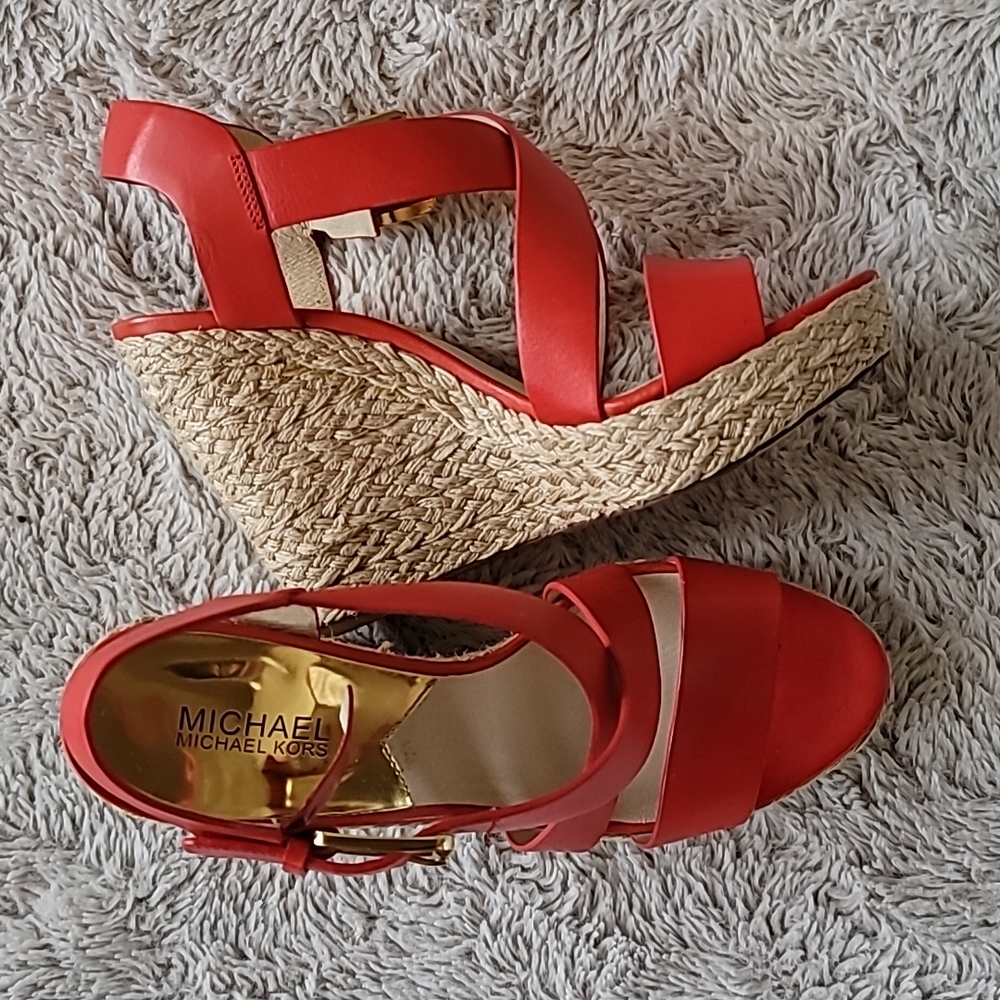 Michael Kors Giovanna Leather Espadrille Wedge Sandals- Size 9